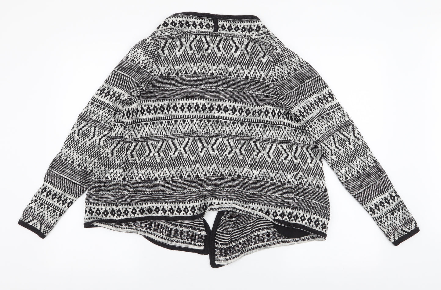 Marks and Spencer Womens Black Collared Geometric Cotton Cardigan Jumper Size 8   - Waterfall