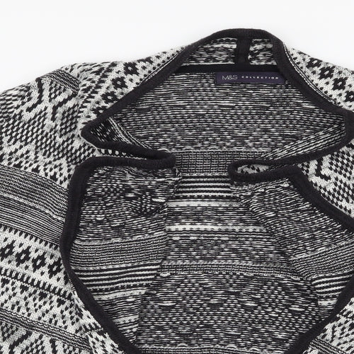 Marks and Spencer Womens Black Collared Geometric Cotton Cardigan Jumper Size 8   - Waterfall