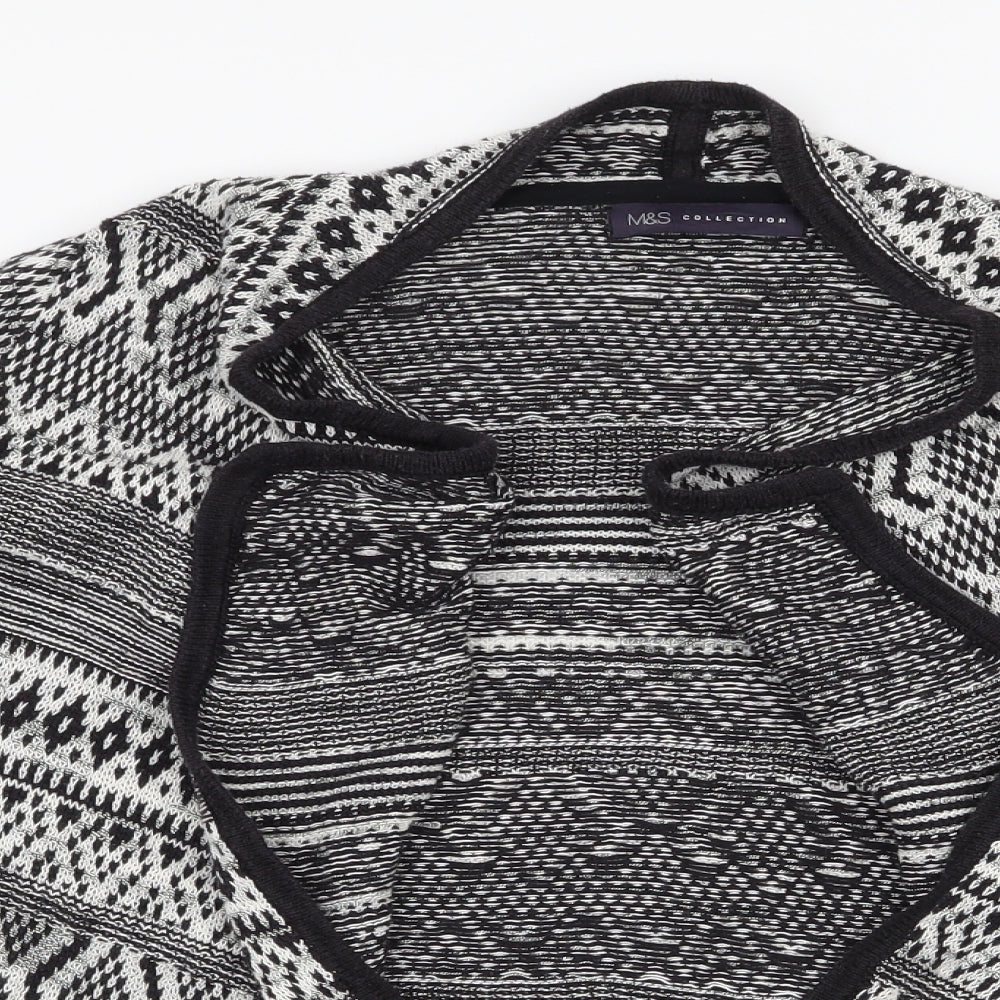Marks and Spencer Womens Black Collared Geometric Cotton Cardigan Jumper Size 8   - Waterfall