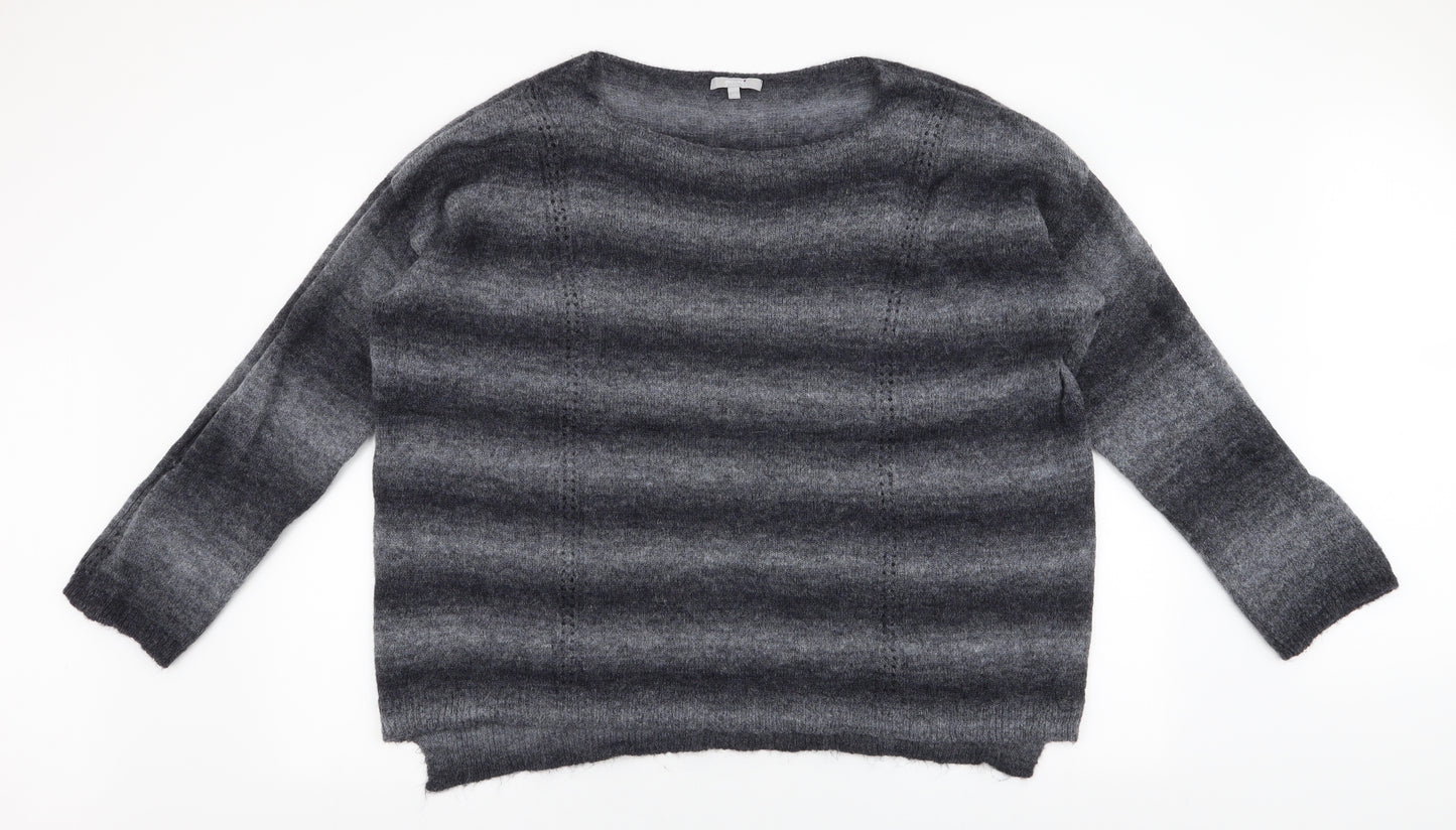 Per Una Womens Grey Boat Neck Striped Acrylic Pullover Jumper Size 22