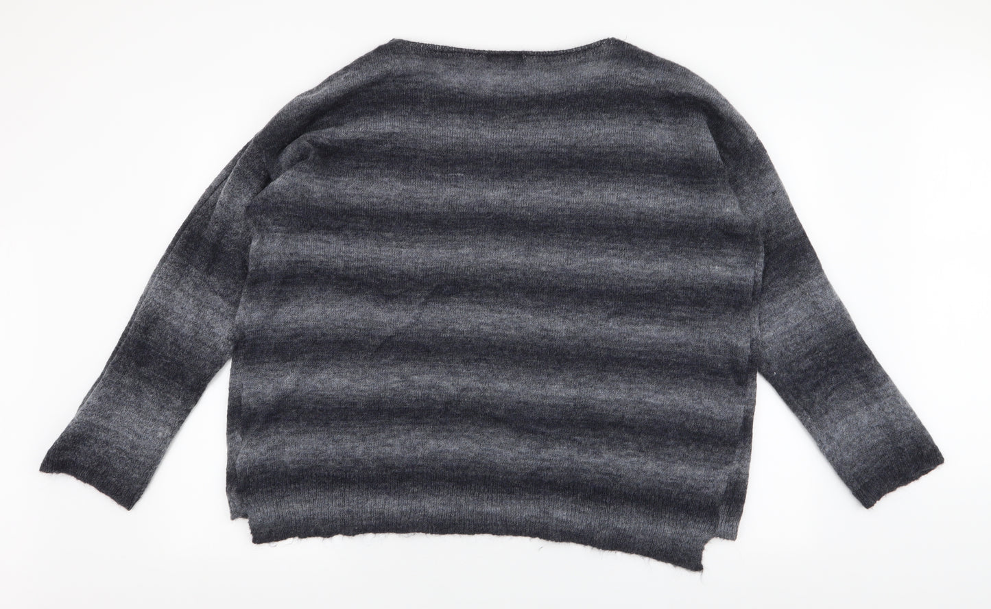 Per Una Womens Grey Boat Neck Striped Acrylic Pullover Jumper Size 22