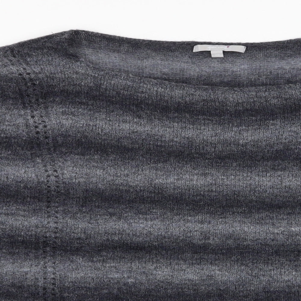 Per Una Womens Grey Boat Neck Striped Acrylic Pullover Jumper Size 22