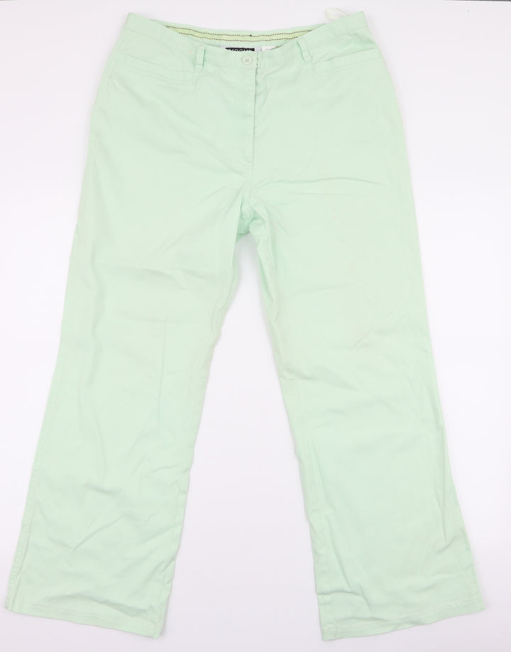 Vogue Womens Green Cotton Wide-Leg Jeans Size 16 L27 in Regular Zip