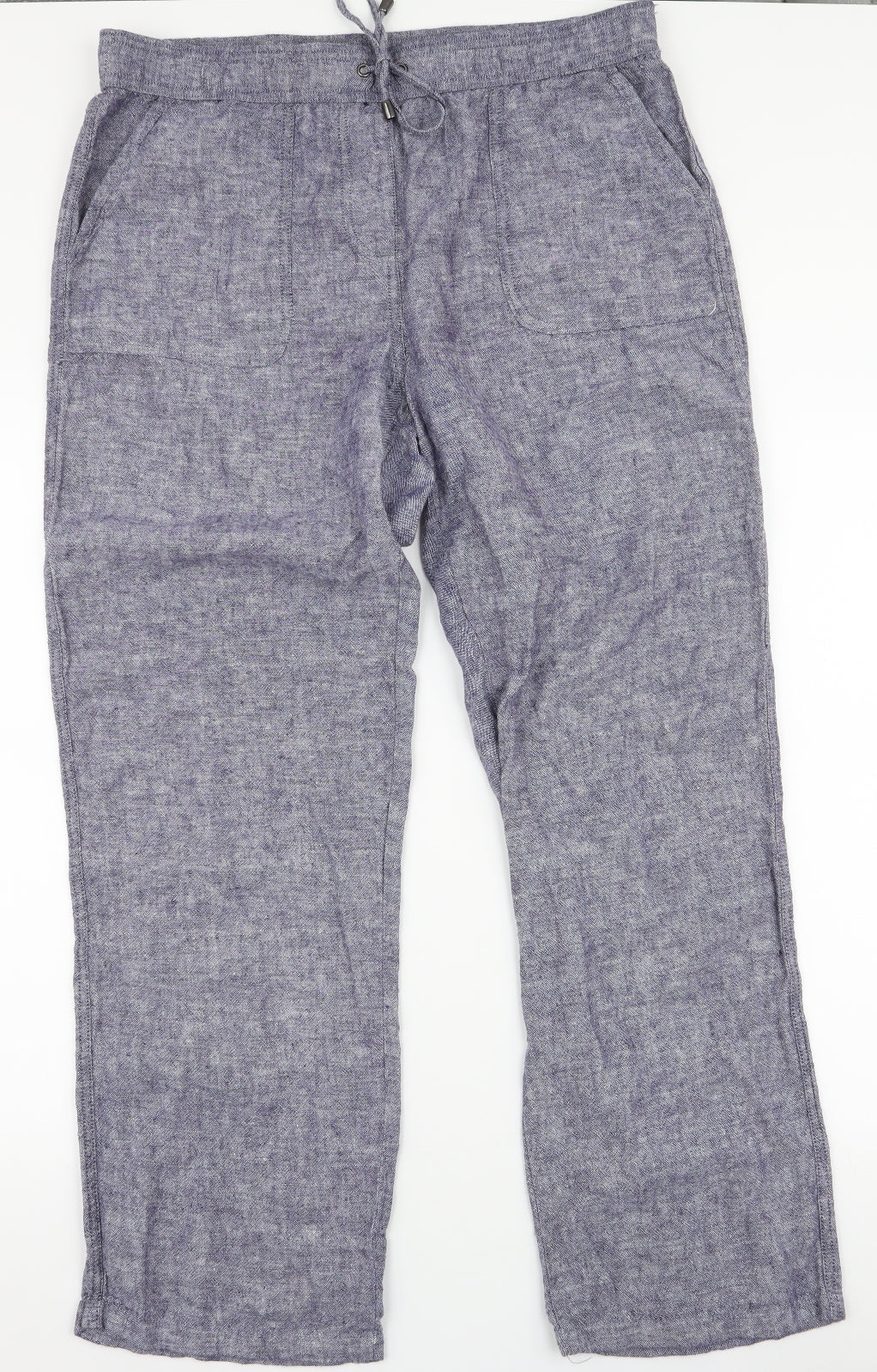 M & Co Womens Blue  Linen Trousers  Size 14 L29 in Regular Drawstring