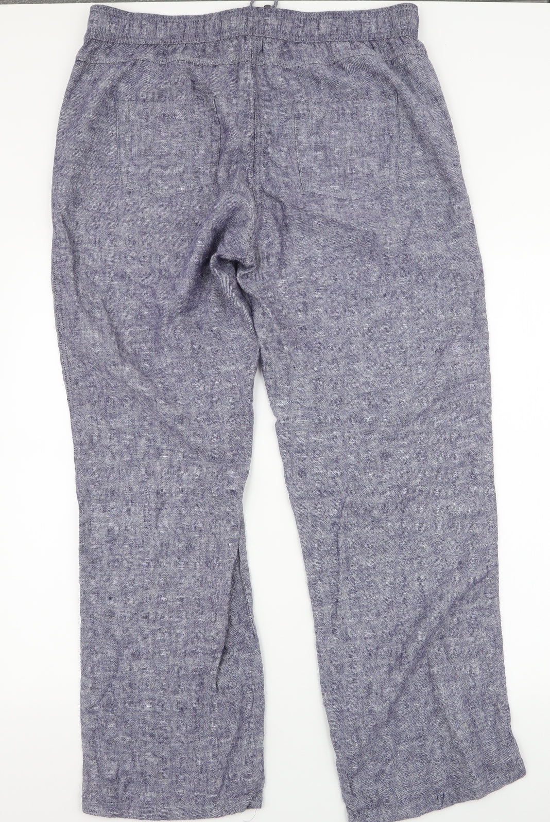M & Co Womens Blue  Linen Trousers  Size 14 L29 in Regular Drawstring