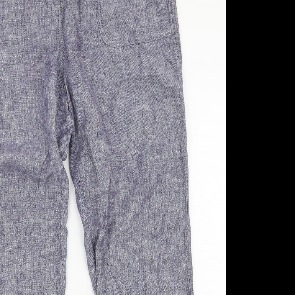 M & Co Womens Blue  Linen Trousers  Size 14 L29 in Regular Drawstring