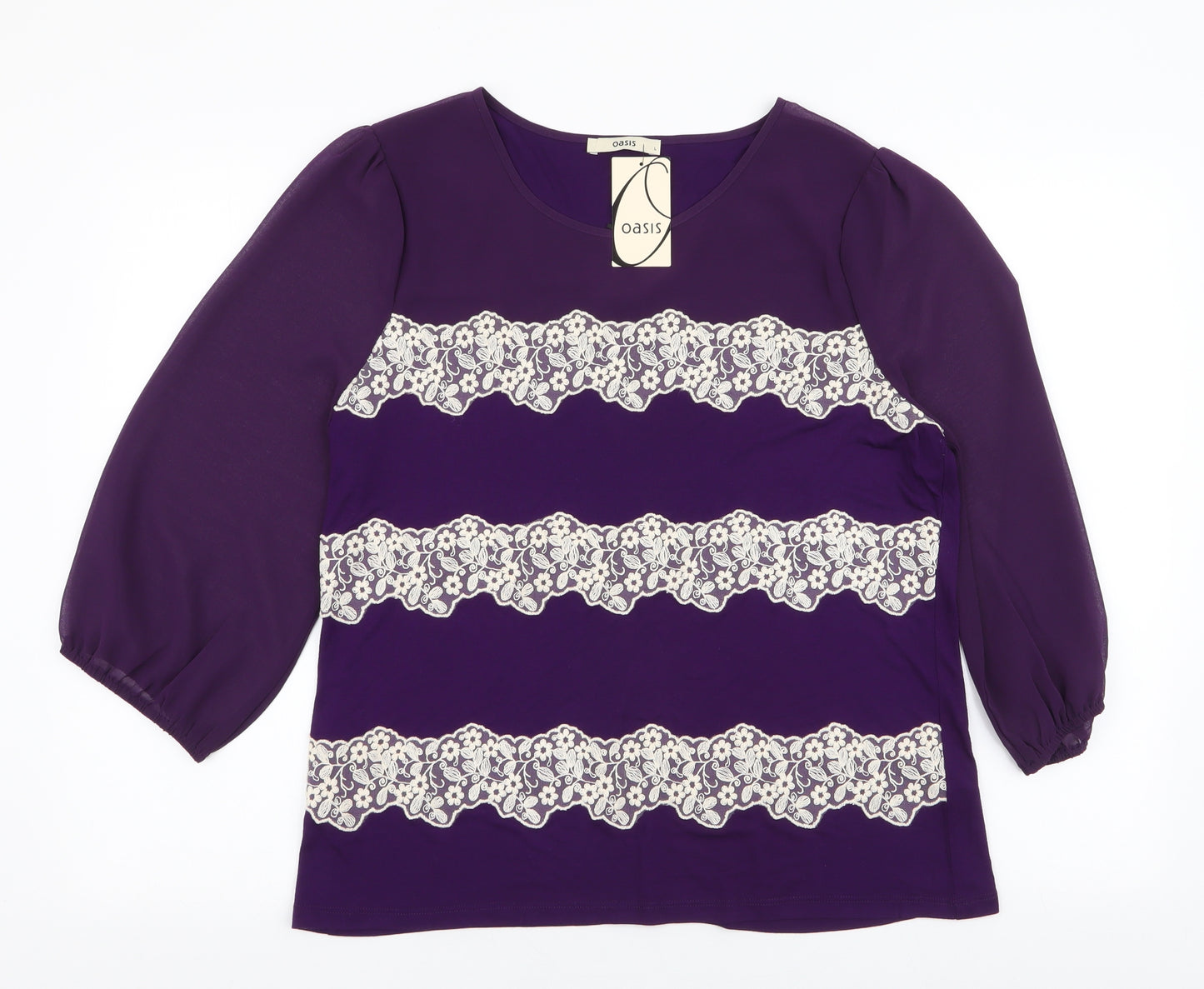 Oasis Womens Purple Floral Viscose Jersey Blouse Size L Round Neck