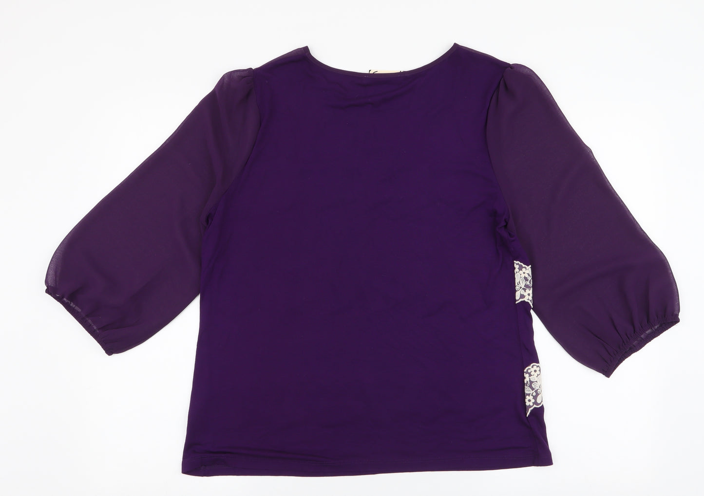 Oasis Womens Purple Floral Viscose Jersey Blouse Size L Round Neck