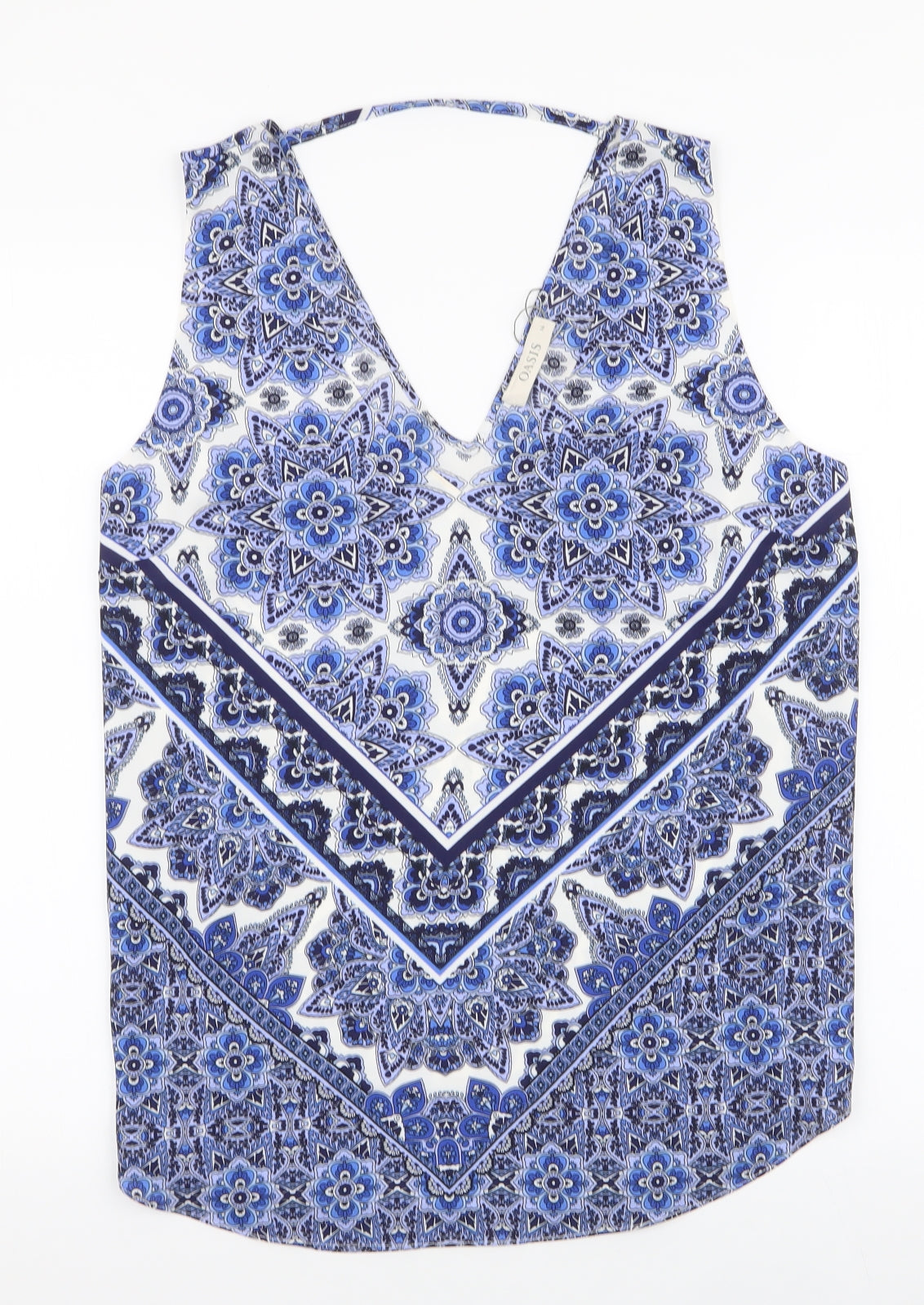 Oasis Womens Blue Paisley Polyester Camisole Blouse Size 16 V-Neck