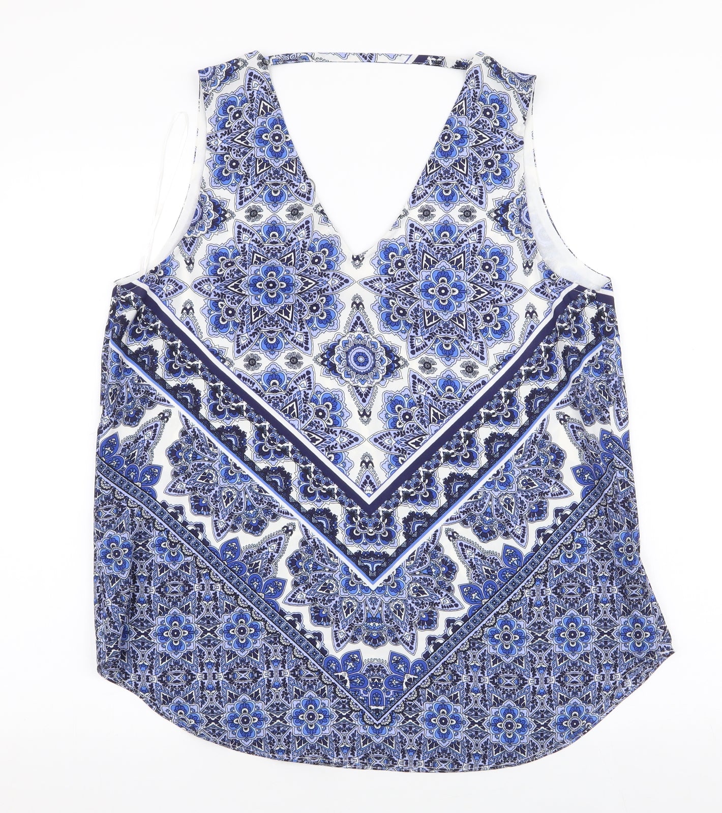 Oasis Womens Blue Paisley Polyester Camisole Blouse Size 16 V-Neck