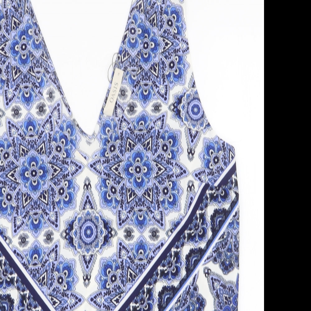 Oasis Womens Blue Paisley Polyester Camisole Blouse Size 16 V-Neck