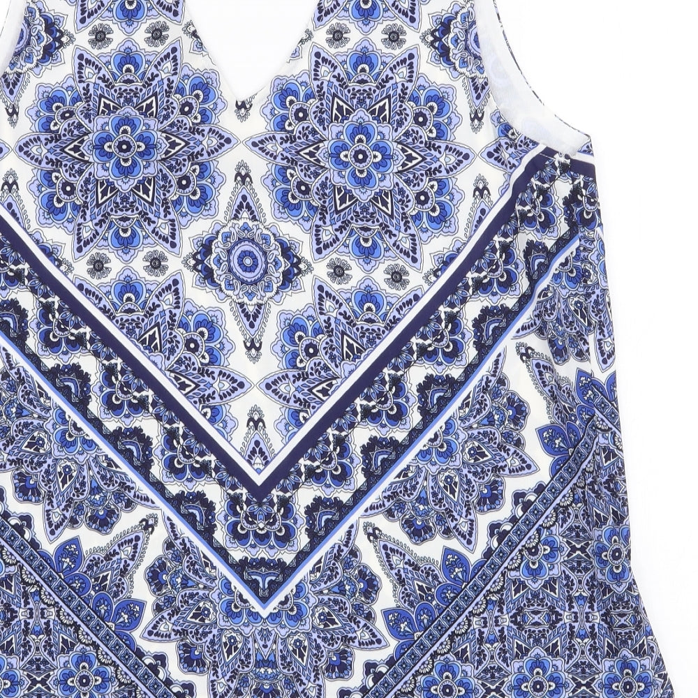 Oasis Womens Blue Paisley Polyester Camisole Blouse Size 16 V-Neck