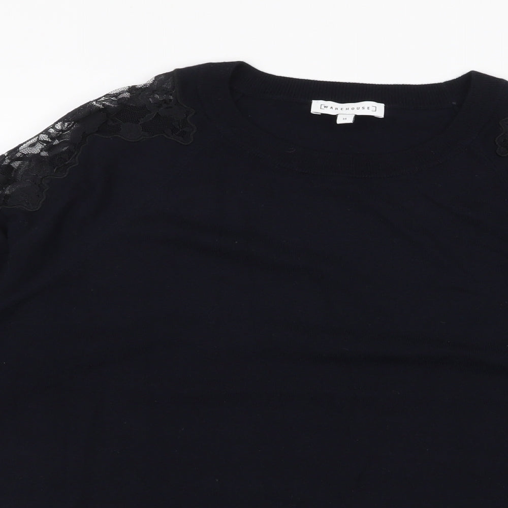 Warehouse Womens Blue Round Neck  Viscose Pullover Jumper Size 16