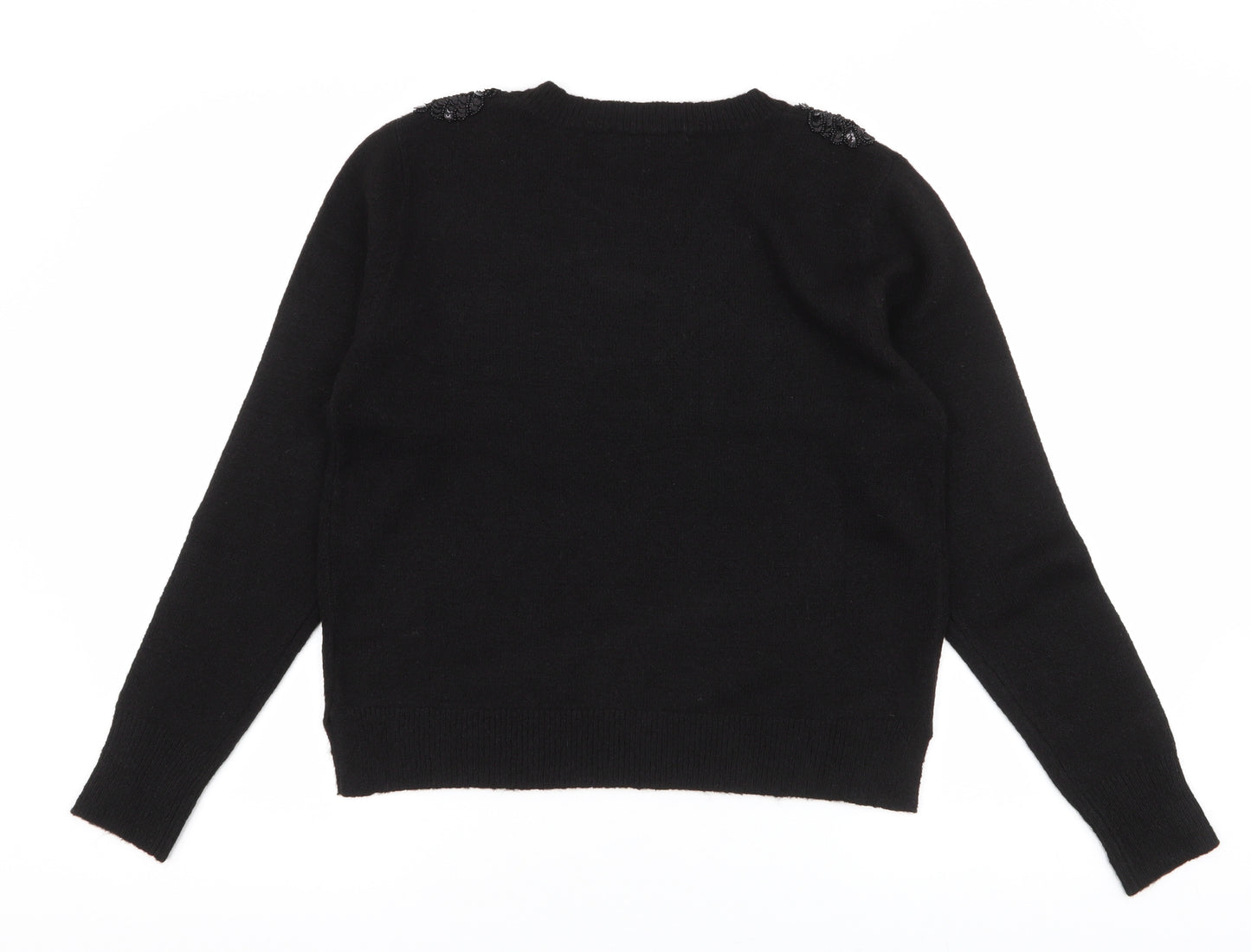 Oasis Womens Black Round Neck  Acrylic Pullover Jumper Size L