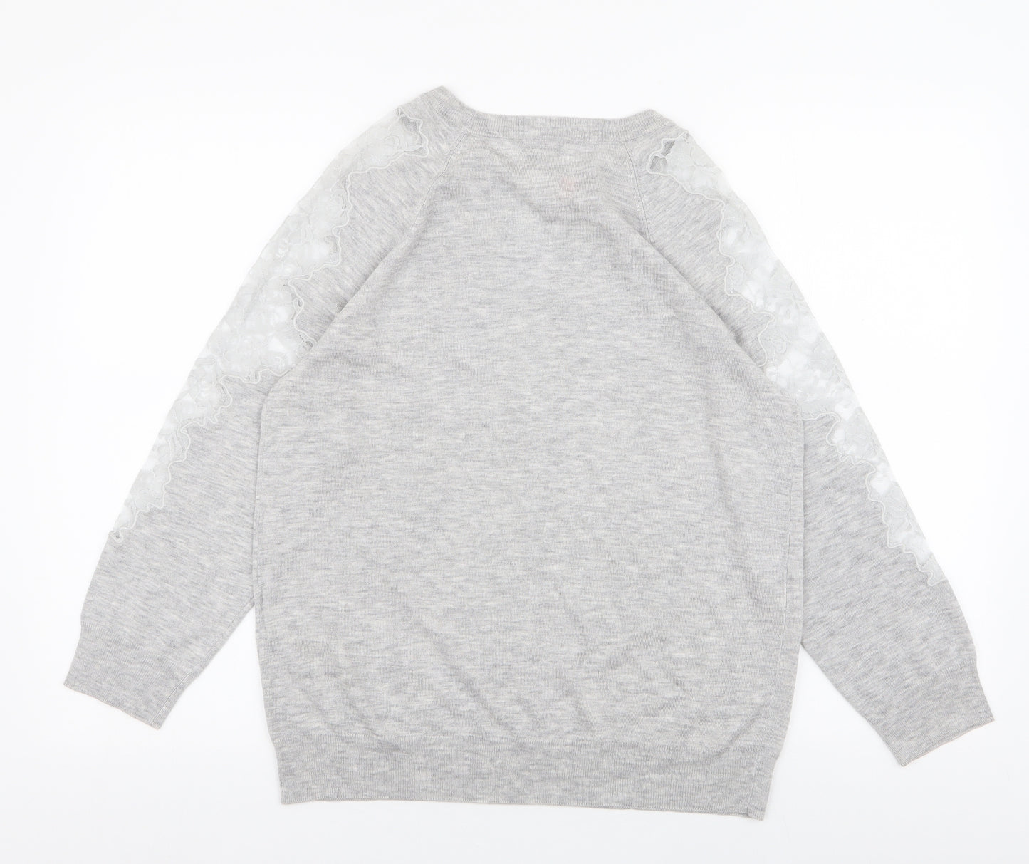 Warehouse Womens Grey Round Neck  Viscose Pullover Jumper Size 16   - Lace on shoulder