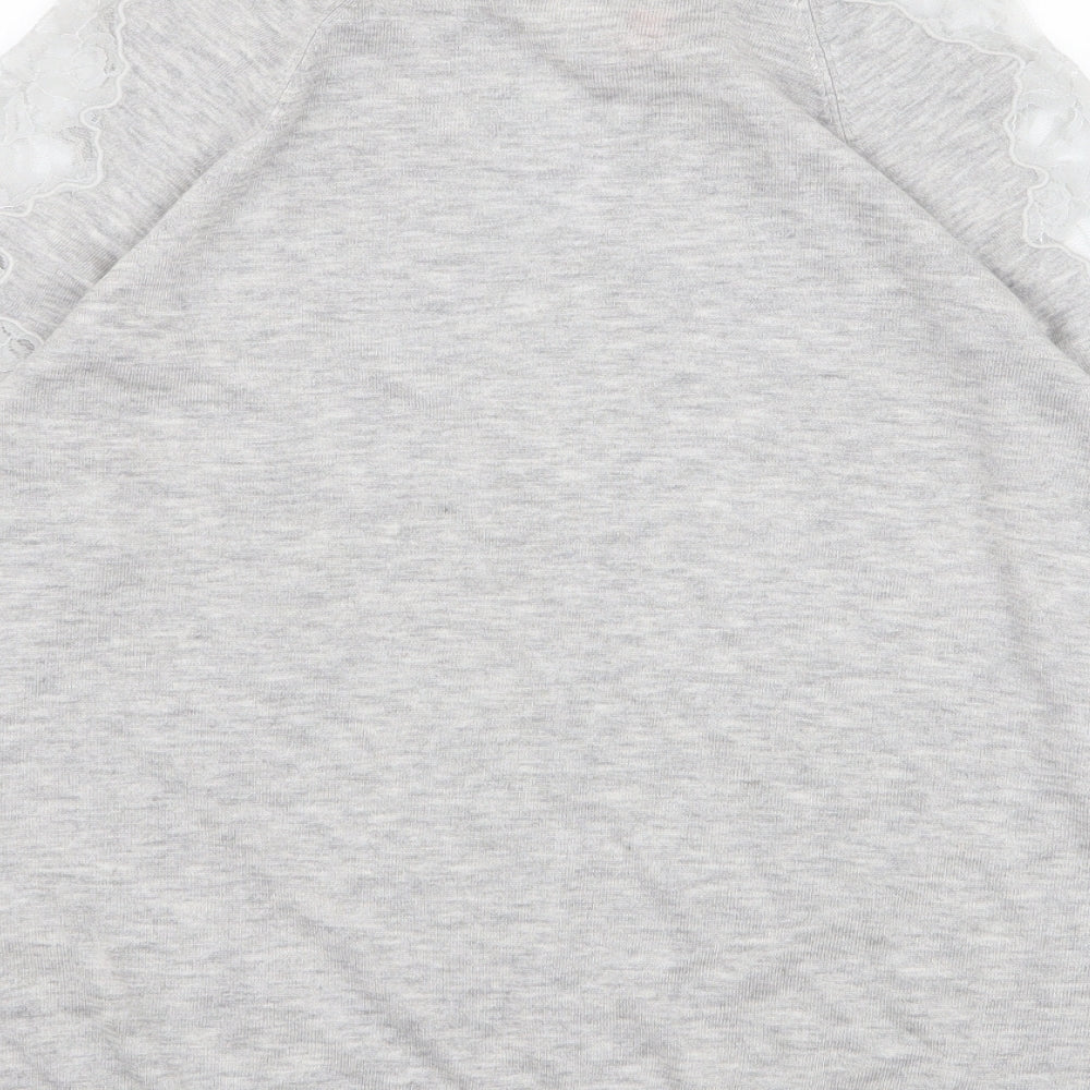 Warehouse Womens Grey Round Neck  Viscose Pullover Jumper Size 16   - Lace on shoulder