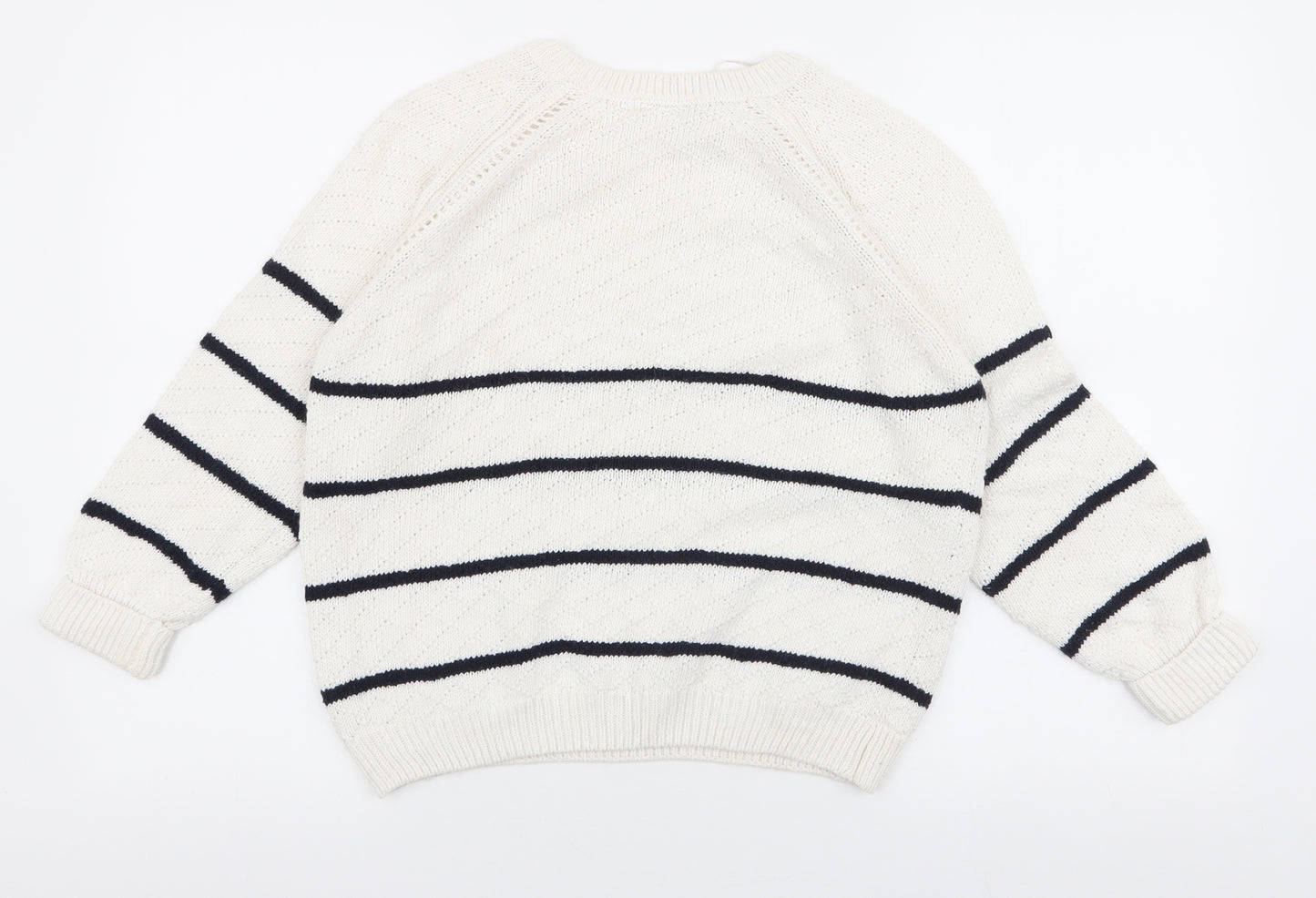TU Womens White Round Neck Striped Acrylic Pullover Jumper Size 10