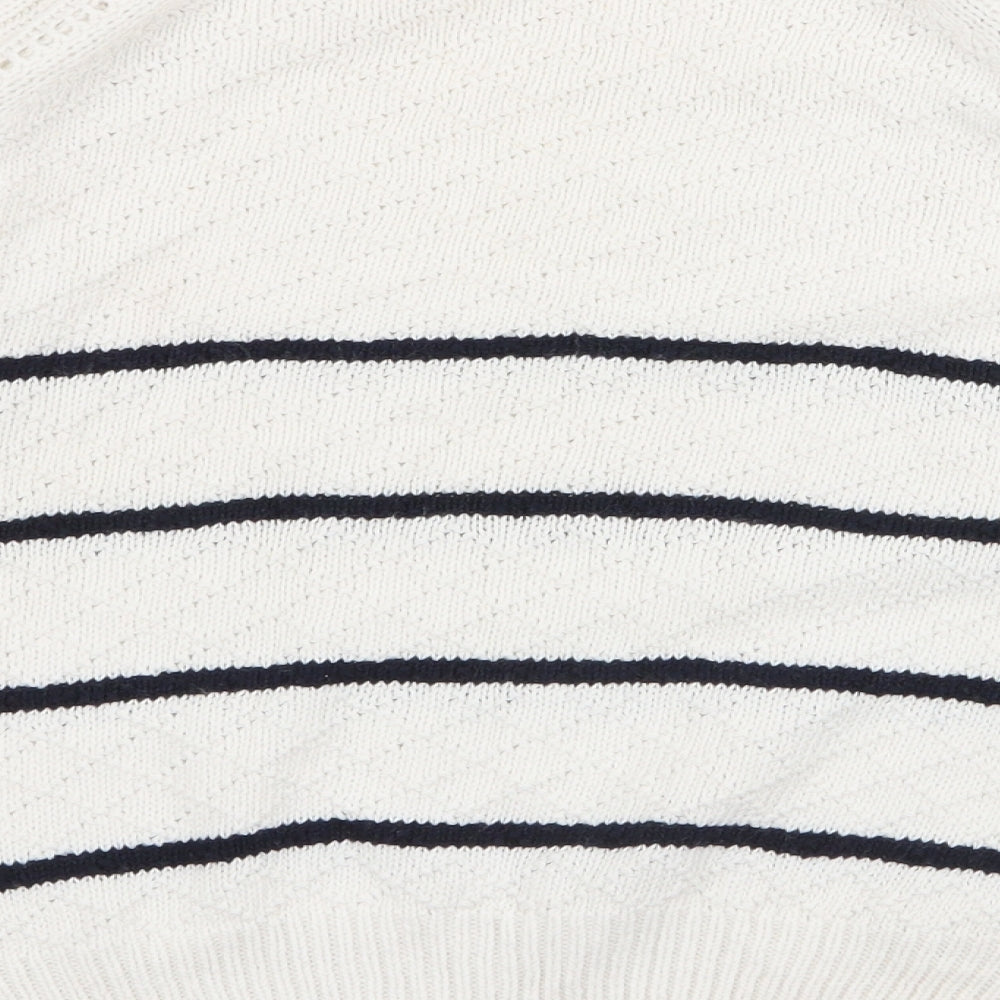 TU Womens White Round Neck Striped Acrylic Pullover Jumper Size 10