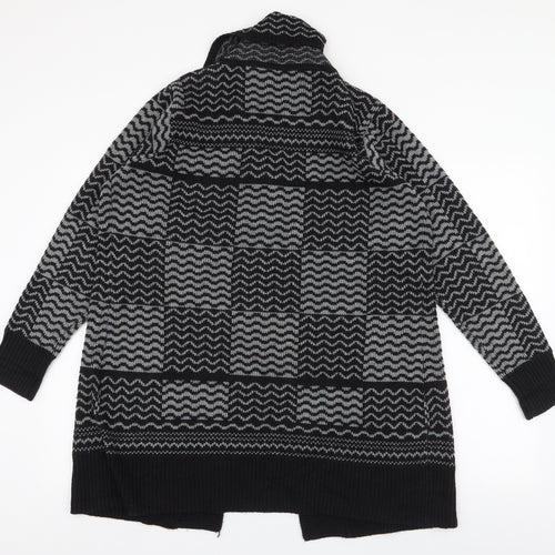 BM Collection Womens Black Collared Geometric Acrylic Cardigan Jumper Size M