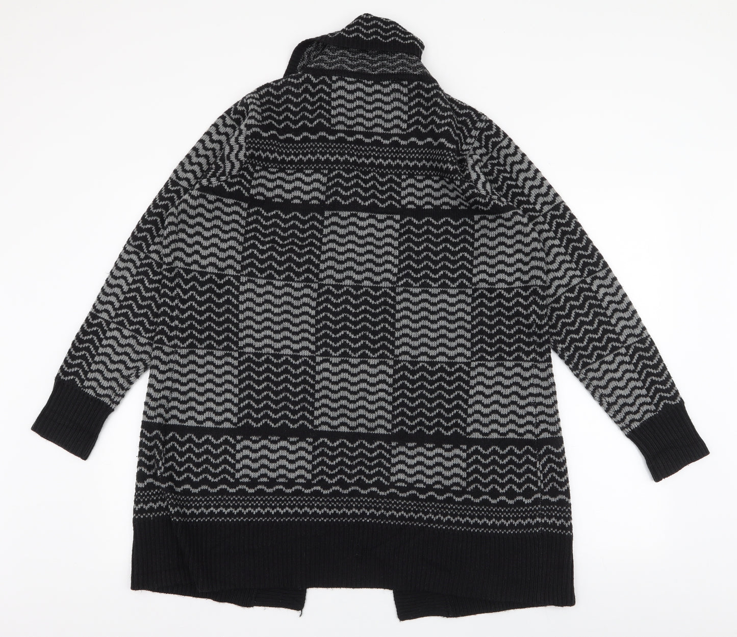 BM Collection Womens Black Collared Geometric Acrylic Cardigan Jumper Size M