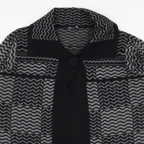 BM Collection Womens Black Collared Geometric Acrylic Cardigan Jumper Size M