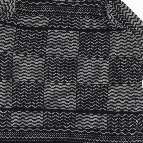 BM Collection Womens Black Collared Geometric Acrylic Cardigan Jumper Size M