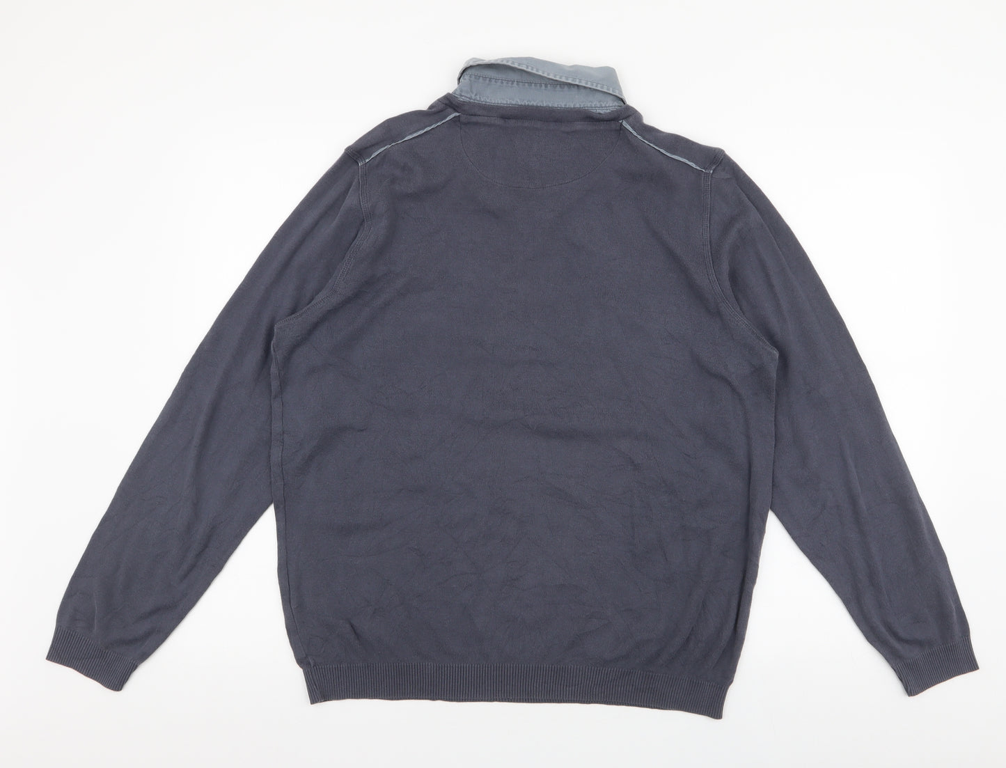 Jasper Conran Mens Blue Collared  Cotton Pullover Jumper Size L