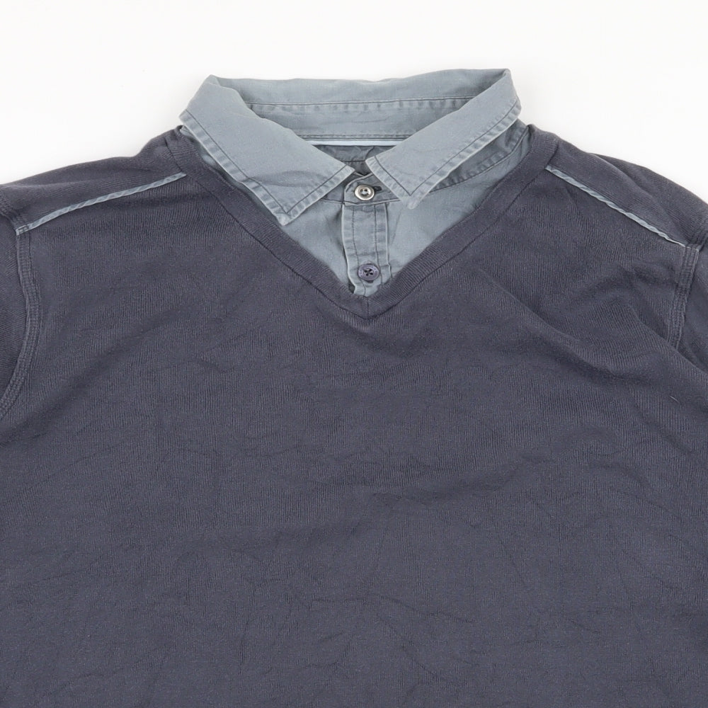 Jasper Conran Mens Blue Collared  Cotton Pullover Jumper Size L