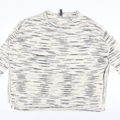 H&M Womens Ivory Round Neck Striped Acrylic Pullover Jumper Size M