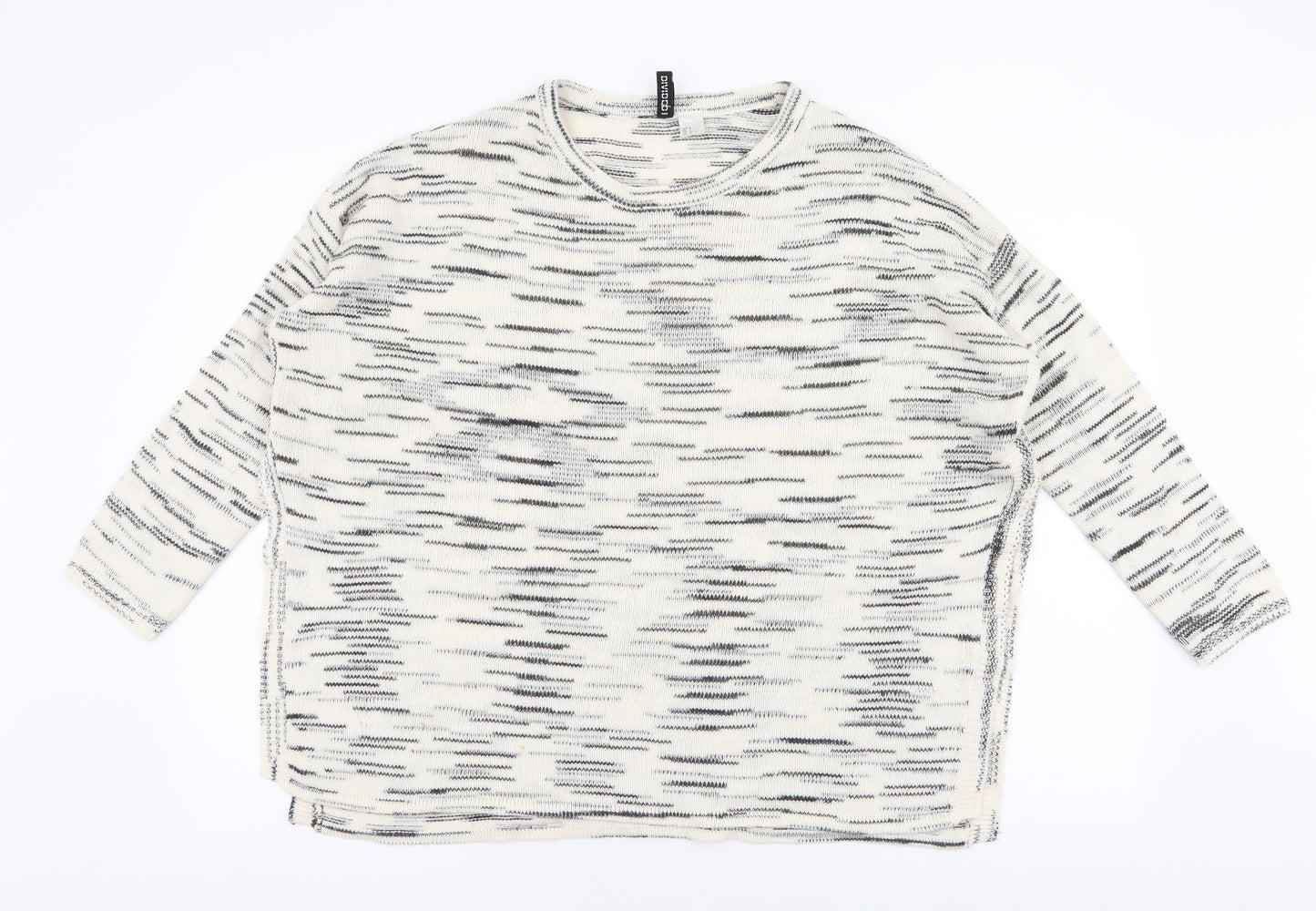 H&M Womens Ivory Round Neck Striped Acrylic Pullover Jumper Size M