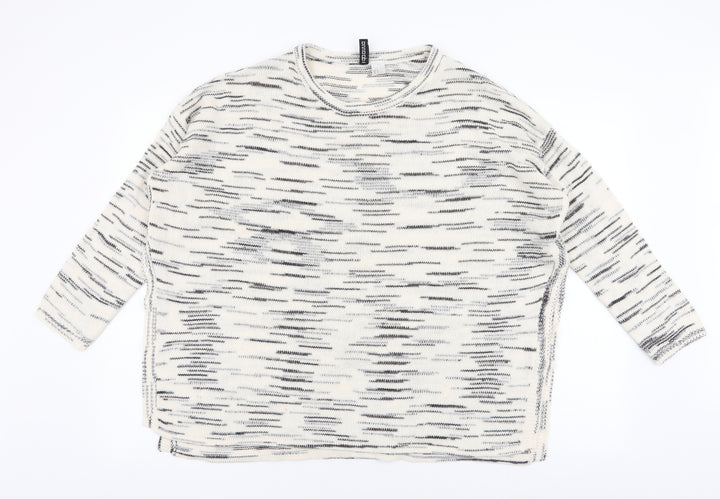 H&M Womens Ivory Round Neck Striped Acrylic Pullover Jumper Size M