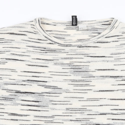 H&M Womens Ivory Round Neck Striped Acrylic Pullover Jumper Size M