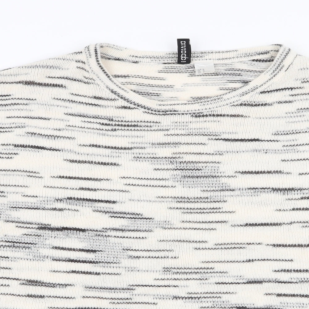 H&M Womens Ivory Round Neck Striped Acrylic Pullover Jumper Size M