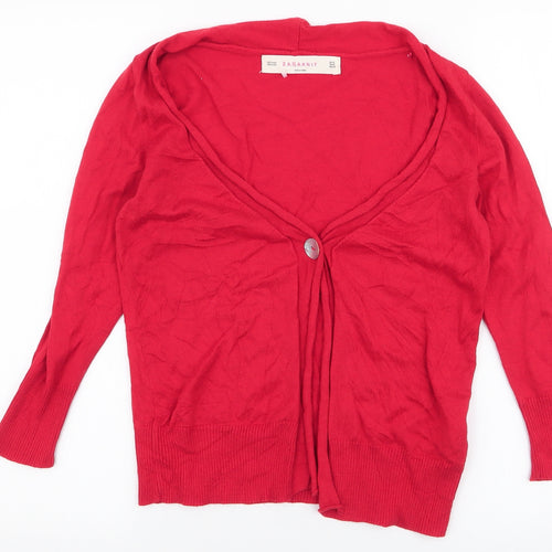 Zara Womens Red High Neck  Cotton Cardigan Jumper Size M