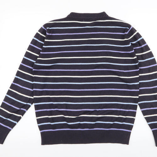 Berkertex Womens Blue Round Neck Striped Acrylic Pullover Jumper Size 10