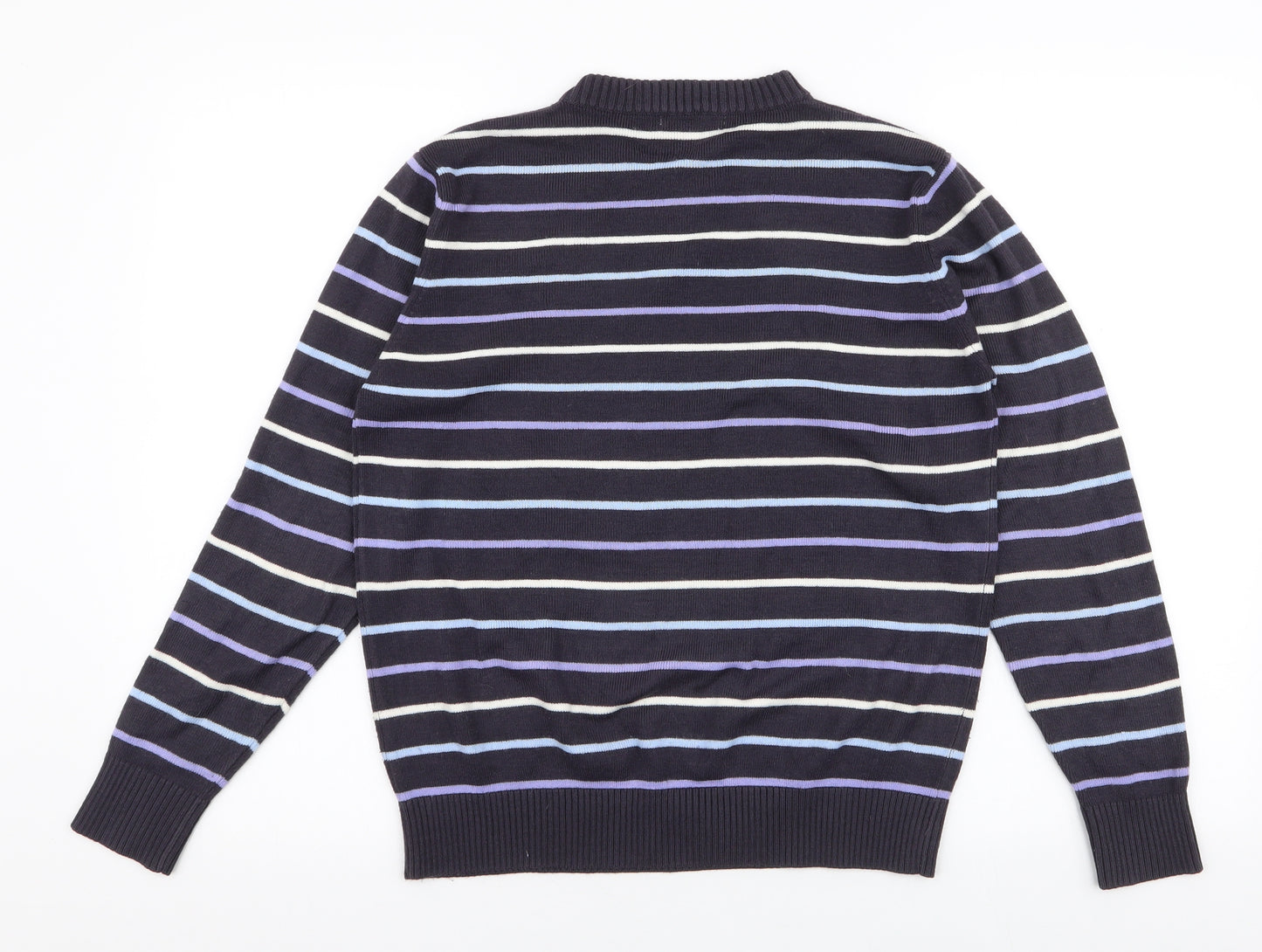 Berkertex Womens Blue Round Neck Striped Acrylic Pullover Jumper Size 10
