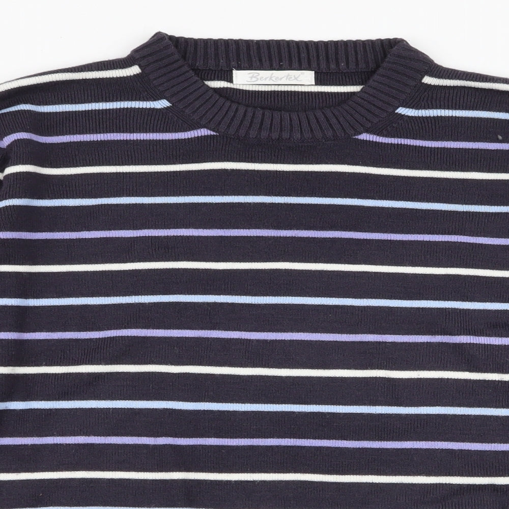 Berkertex Womens Blue Round Neck Striped Acrylic Pullover Jumper Size 10