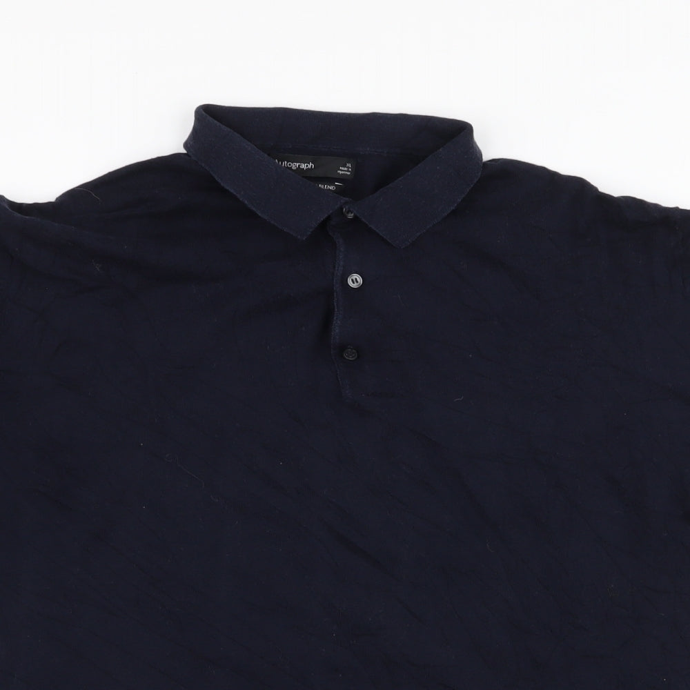 Autograph Mens Blue  Silk  Polo Size XL Collared Button