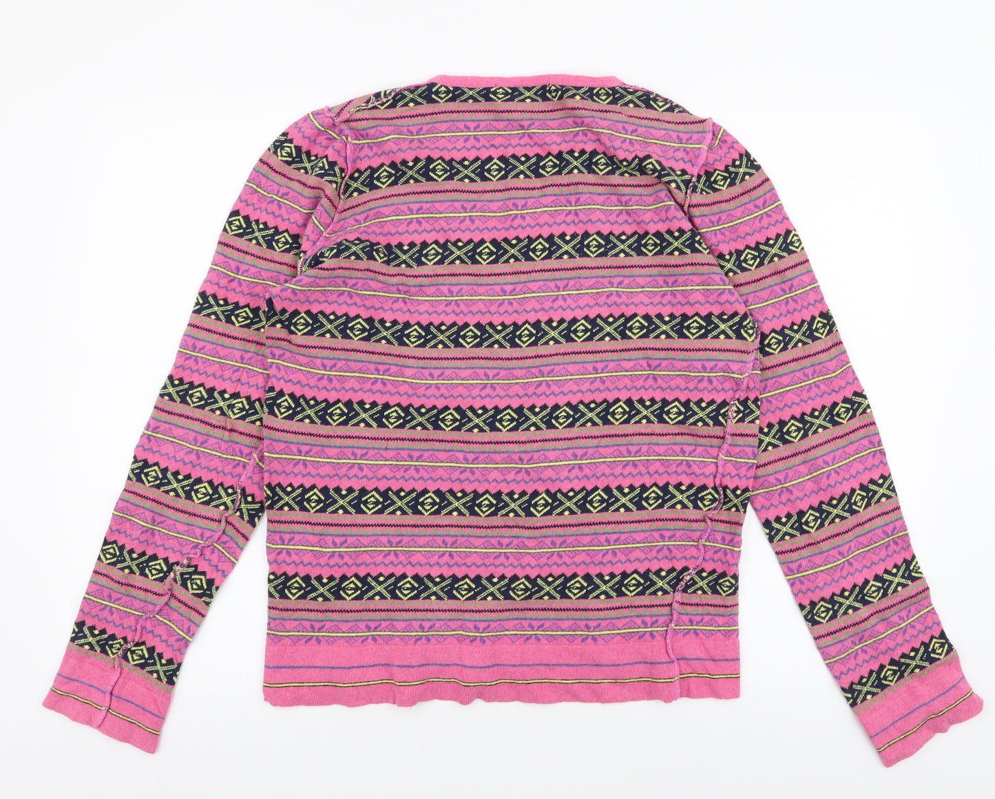 Zara Womens Multicoloured V-Neck Fair Isle Cotton Pullover Jumper Size M