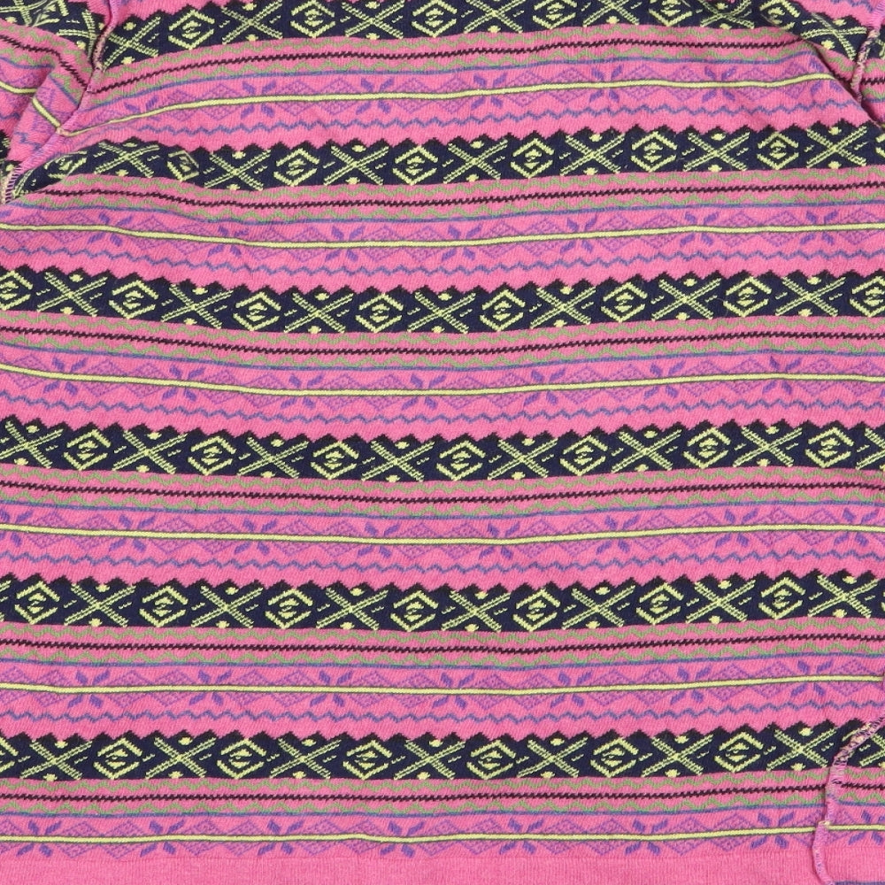 Zara Womens Multicoloured V-Neck Fair Isle Cotton Pullover Jumper Size M