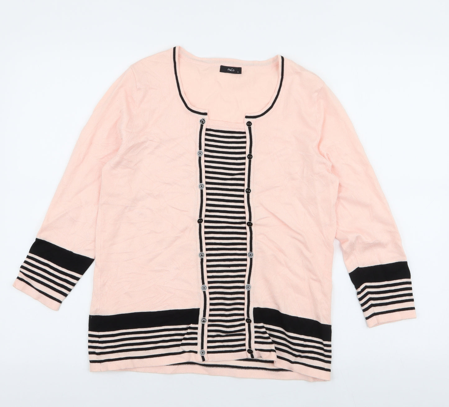 M&Co Womens Pink Round Neck Striped Viscose Pullover Jumper Size 12