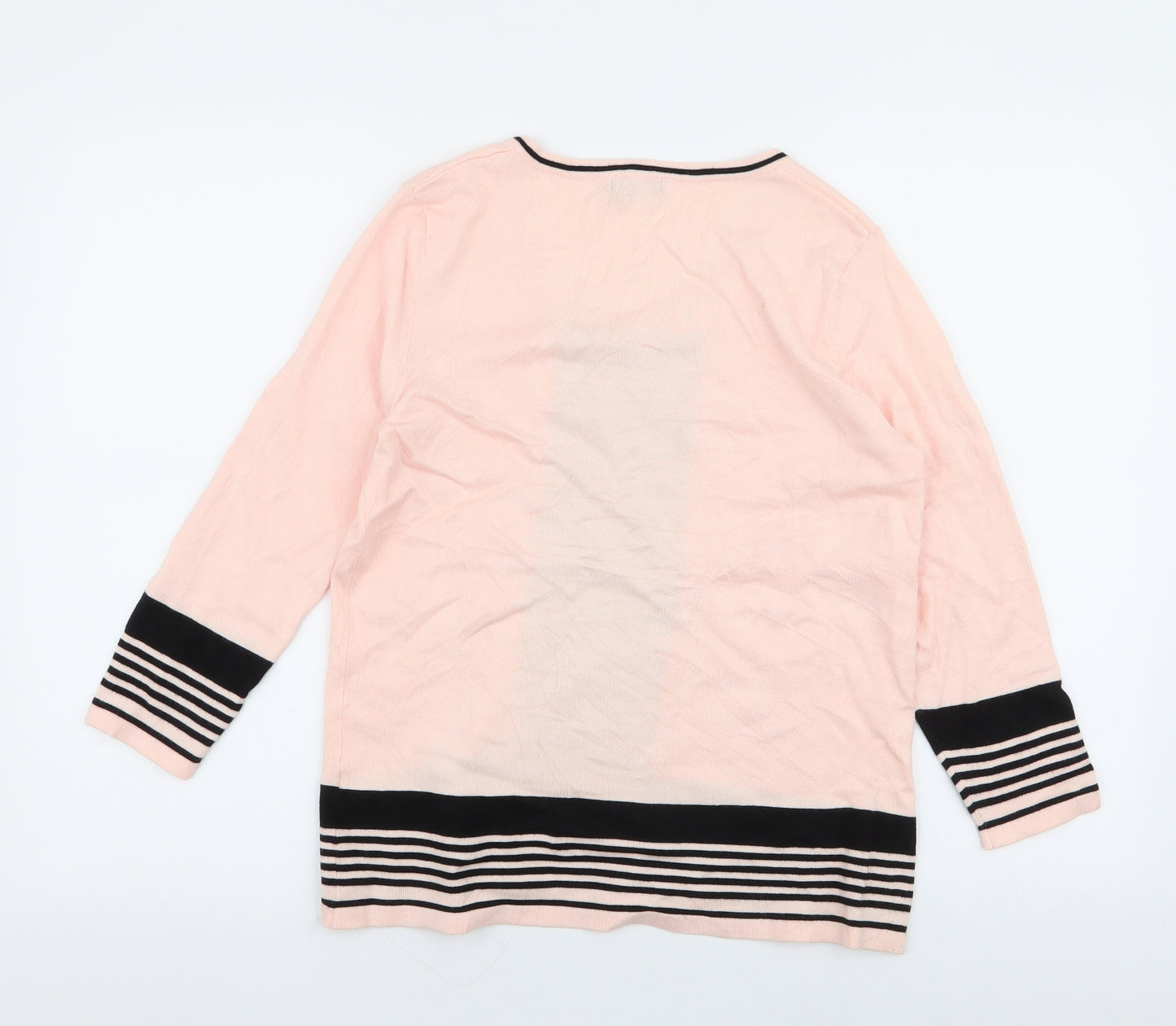 M&Co Womens Pink Round Neck Striped Viscose Pullover Jumper Size 12