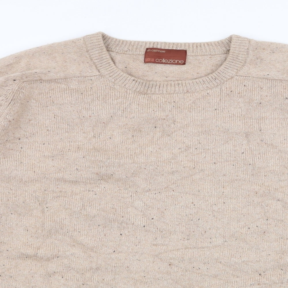 Marks and Spencer Mens Beige Round Neck  Viscose Pullover Jumper Size M