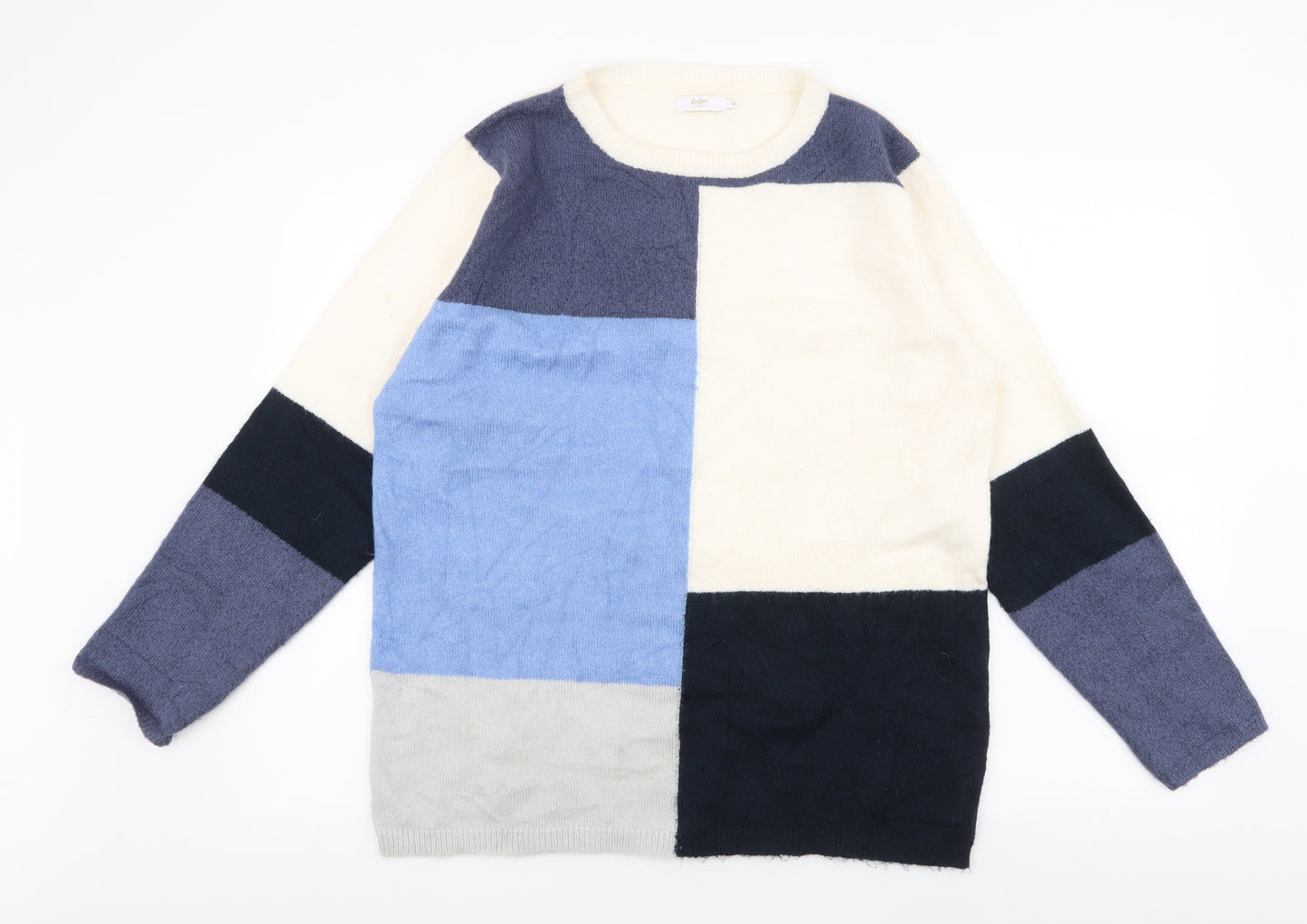 Cotton Traders Womens Multicoloured Round Neck  Acrylic Pullover Jumper Size 16