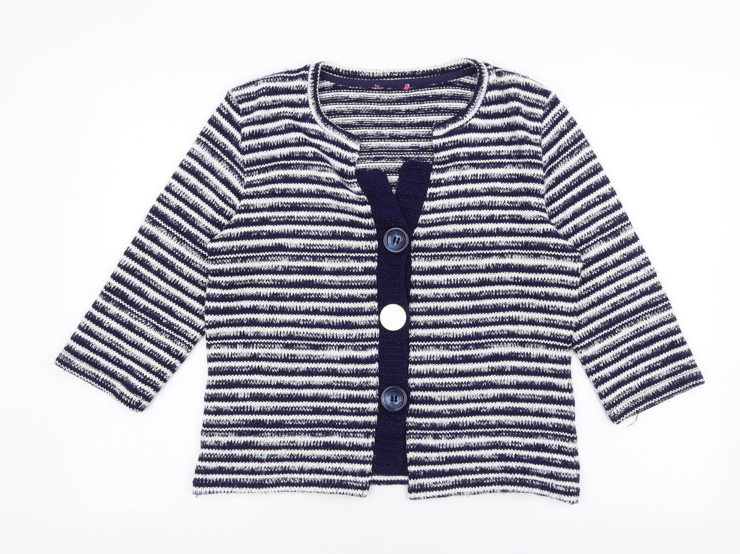 Per Una Womens Blue Round Neck Striped Acrylic Cardigan Jumper Size L