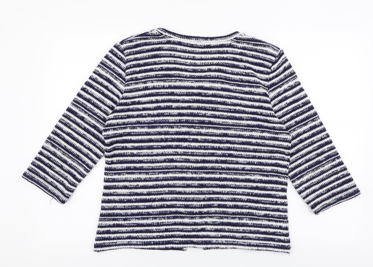 Per Una Womens Blue Round Neck Striped Acrylic Cardigan Jumper Size L