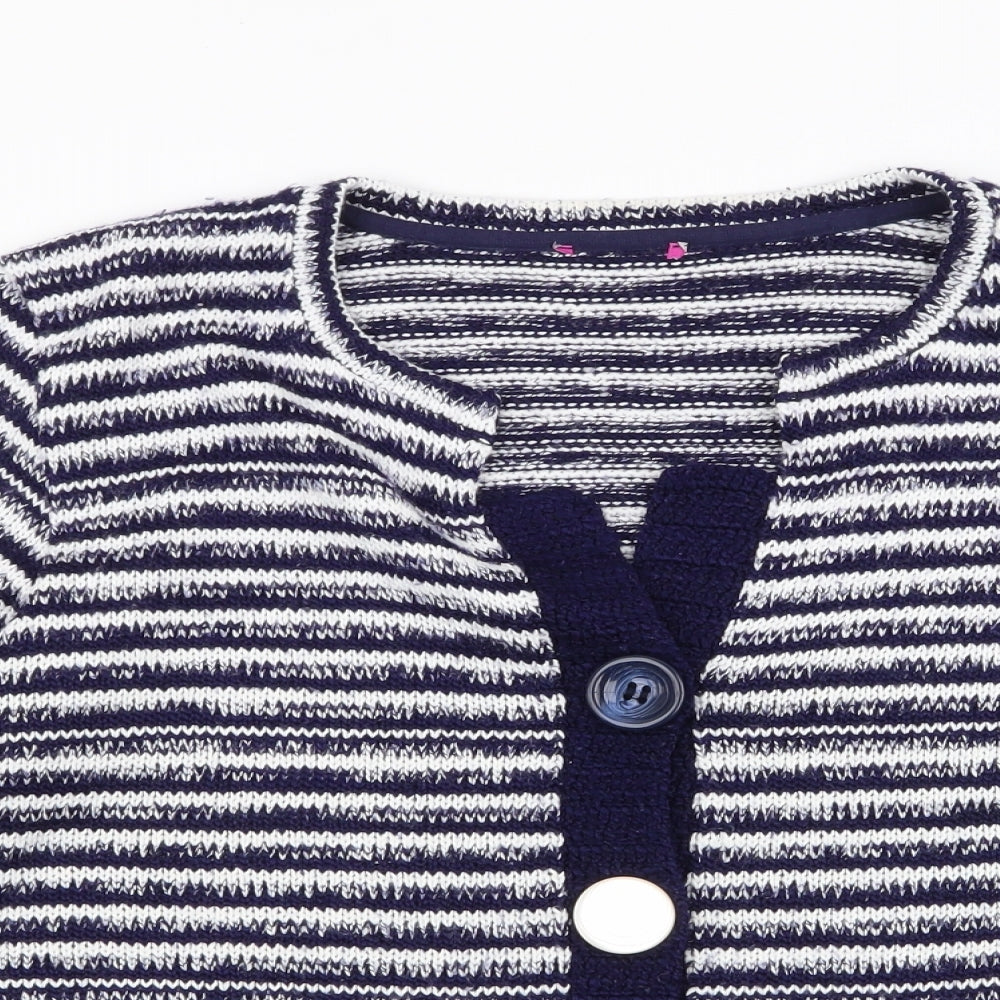 Per Una Womens Blue Round Neck Striped Acrylic Cardigan Jumper Size L