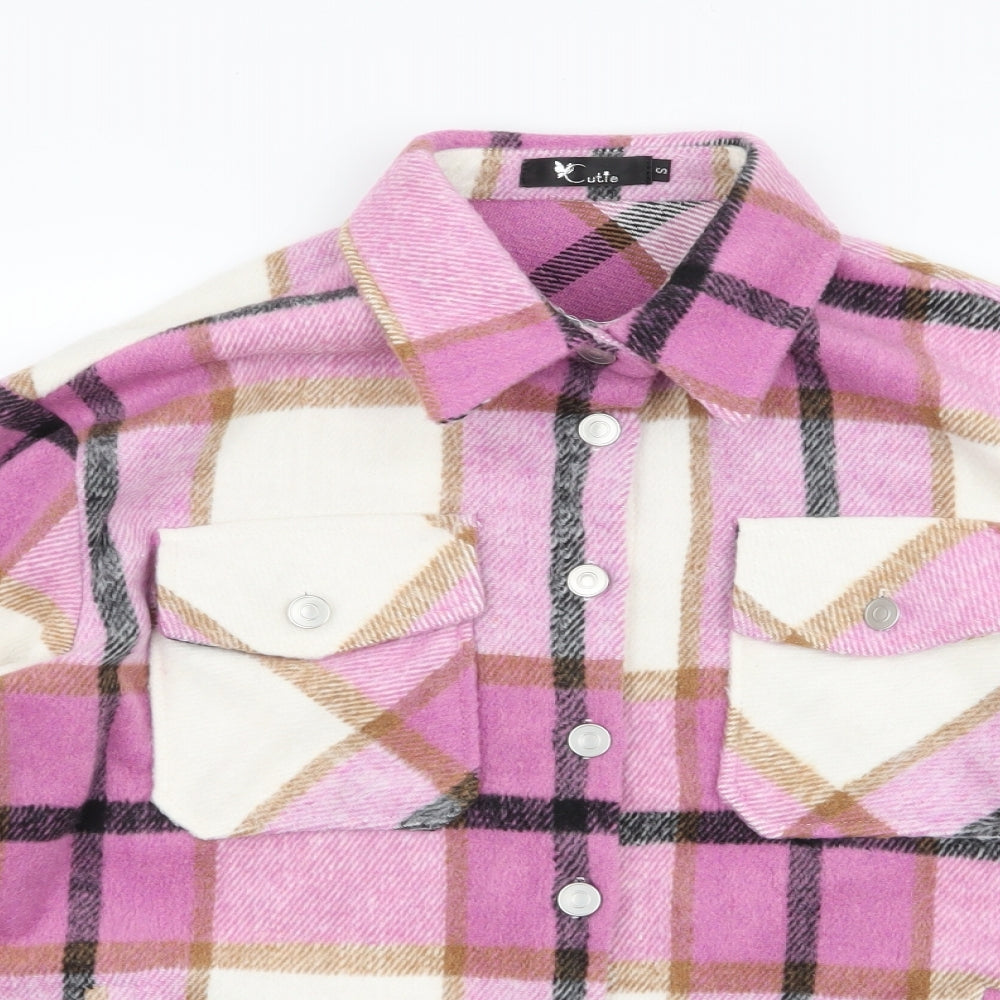 Cutie  Womens Pink Plaid  Jacket  Size S  Button