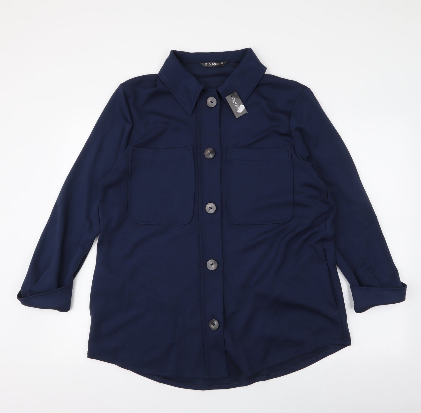 Dunnes Stores Womens Blue  Viscose Jersey Button-Up Size L Collared