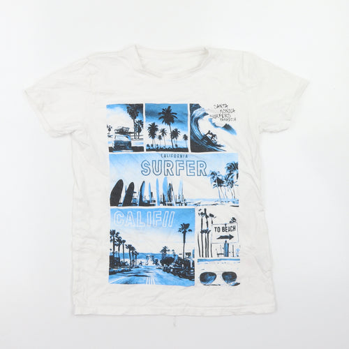 Dunnes Stores Boys White  Cotton Basic T-Shirt Size 10 Years Crew Neck  - Santa Monica